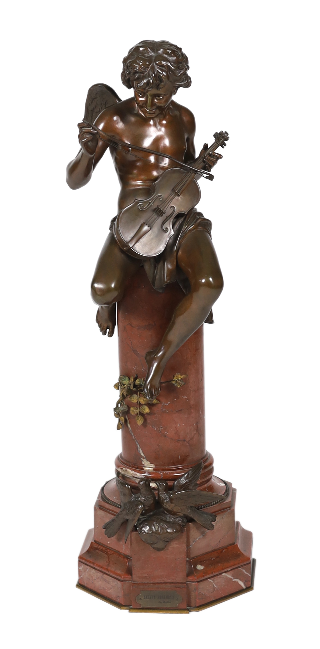 Jean Bulio (French, 1827-1911), a 19th century French bronze 'Enfant Charmeur' 27cm wide, 89cm high